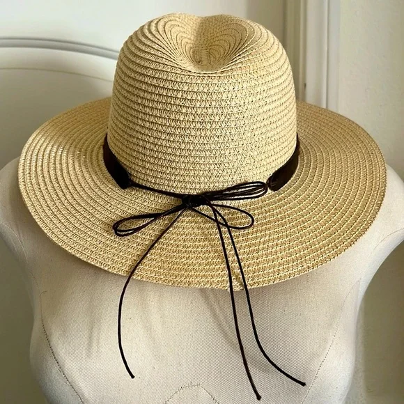New~Unisex / Straw Hat With Turquoise Stone Detail - Picture 4 of 10